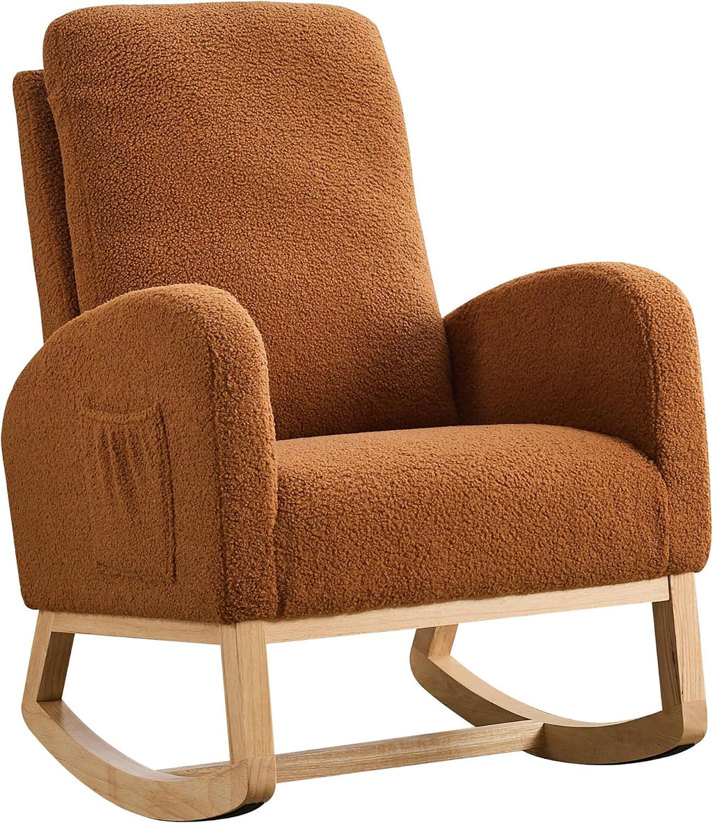 Chifee & Vingol Rocking Chair Nursery Sherpa Boucle Nursing Glider Rocker Chair, Teddy Brown