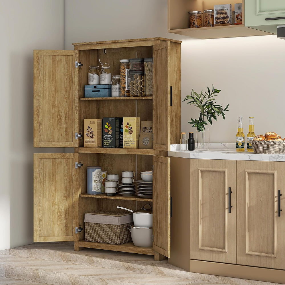 72" Tall Kitchen Pantry Storage Cabinet, Freestanding Buffet with 4 Ratt...