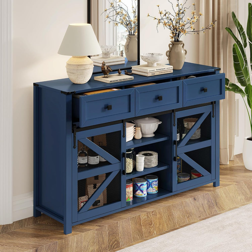 Virubi 55 in Sideboard Buffet Cabinet with Storage,Sliding Barn Doors,3 Drawe...