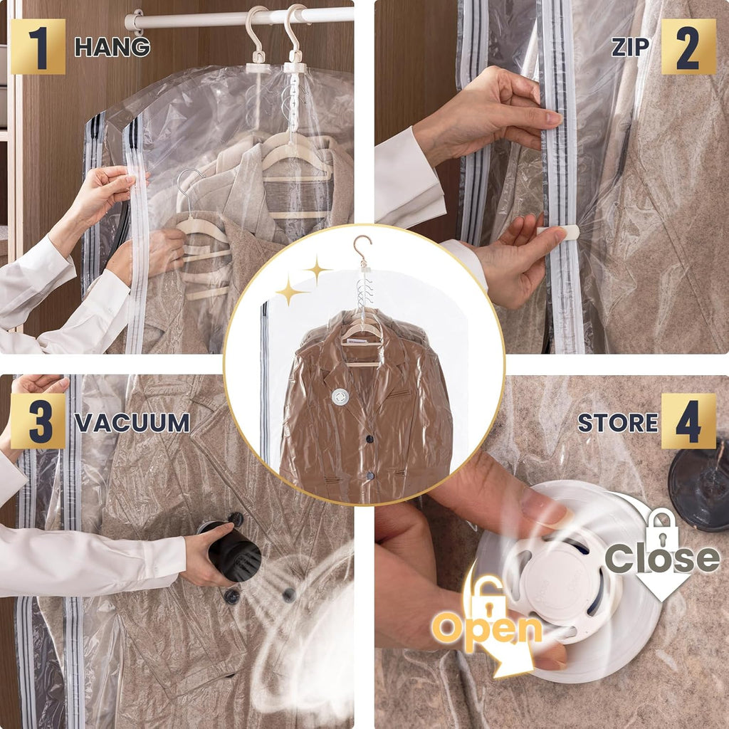 TAILI Hanging Vacuum Storage Bags with Electric Pump, Vacuum Seal Bags for Clothing Travel, Space Saver Closet Organizer for Clothes, Coats, Suits and Jackets, 6 Short(41.3x27.6 in)