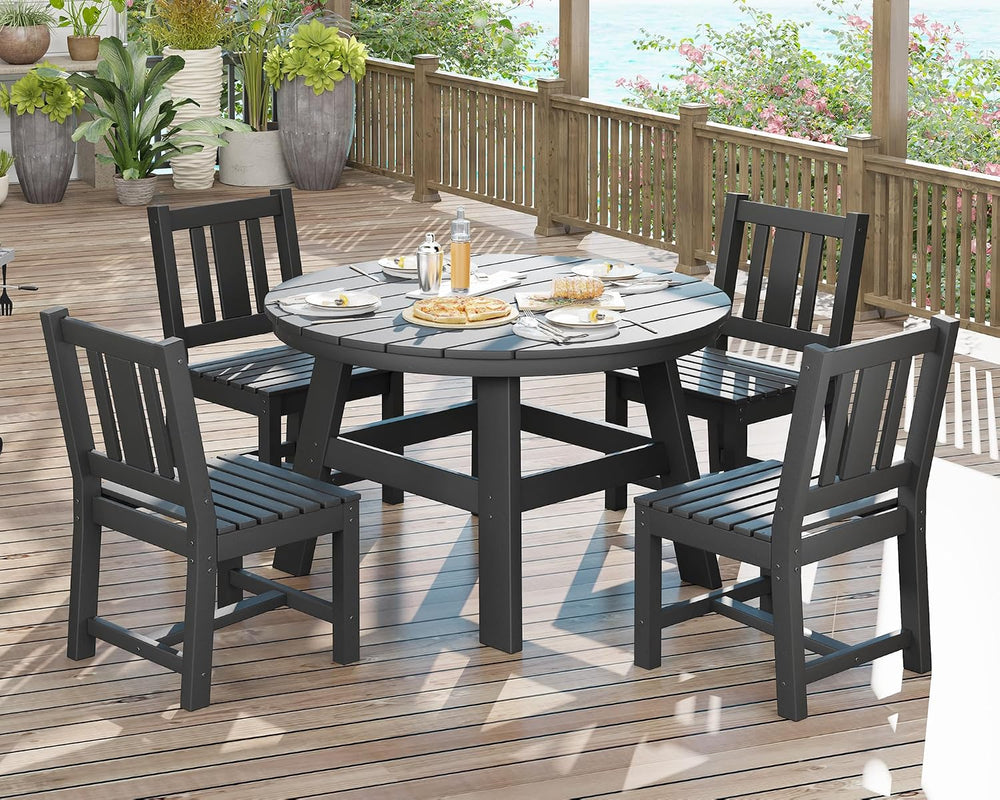 AMERLIFE Outdoor Dining Set for 4, HDPE Round Table and Chairs, Black