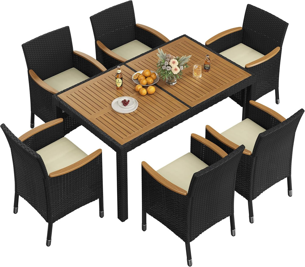 Yaheetech 7 Piece Patio Furniture Set, Outdoor Dining Acacia Wood Table Top R...