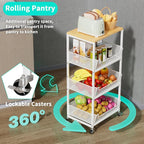 HapiRm Fruit Basket Kitchen Cart - 4-Tier Rolling Storage Cart with Wheels, Wood Top Utility Pantry Cart for Vegetables, Potatoes, Onions, Bread, Snacks