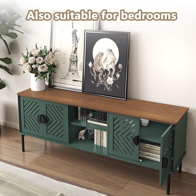 ARTPOWER 63" Modern TV Stands for Living Room, Long Entertainment Center with Storage, TV Console for 55 60 65 70 Inch TV, Bedroom TV Cabinet with Doors, Wood Media Console, Television Stand, Green