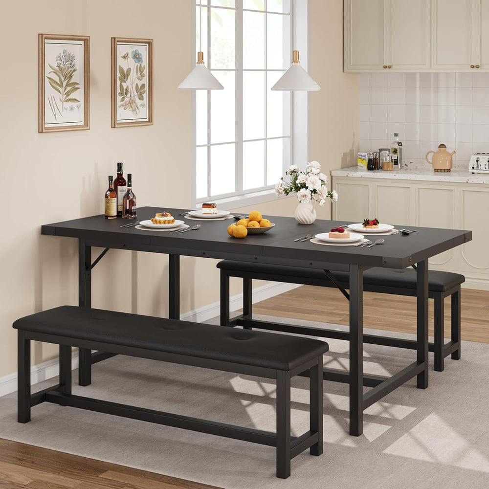 3-Piece Dining Table Set for 4-6 People, Extendable Kitchen Table Set with 2 ...
