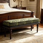 Forteek 47" Upholstered Bed End Bench for Bedroom, Vintage Bed Bench | Vintage Solid Wood Bench with Detachable Washable Cover, Pattern Cushion Nailhead Trim Decorative Bedroom Stool for Storage