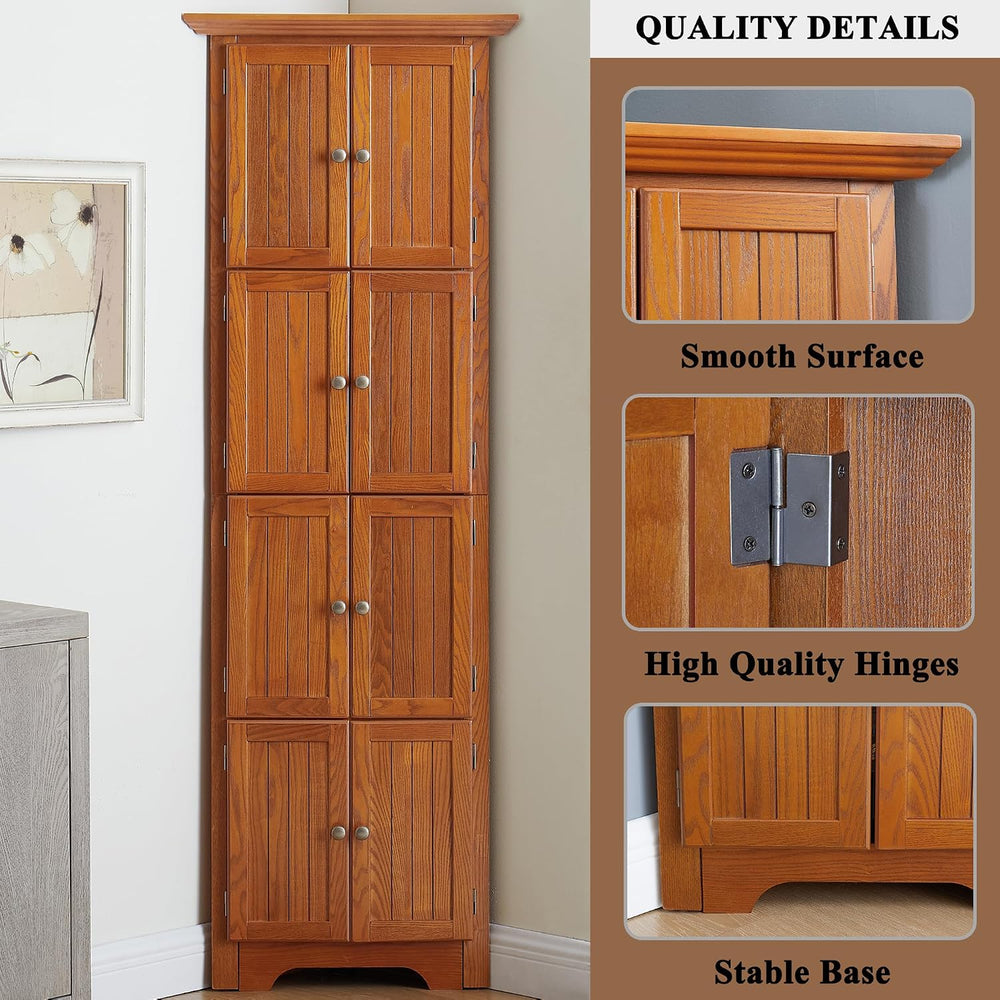 72" H Farmhouse Corner Storage Cabinet with 4 Shelves & 8 Doors, 4 T...