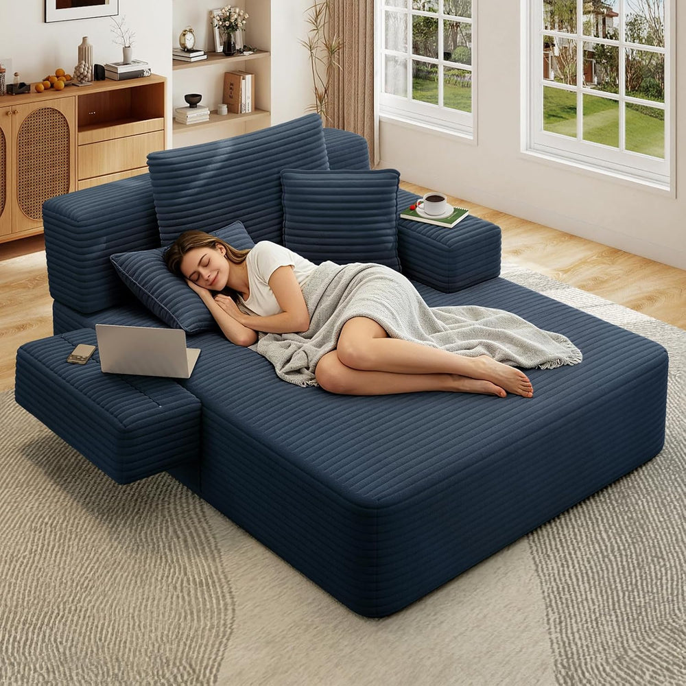 Chaise Lounge Chair Indoor, 60" Oversized Sleeper Couches W/Foldable Arm...