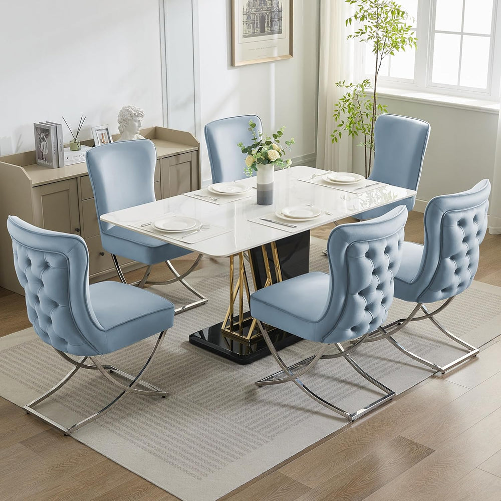 WUTUTUEE Luxury Velvet Dining Chairs, Tufted Upholstered Armless Accent Chair...