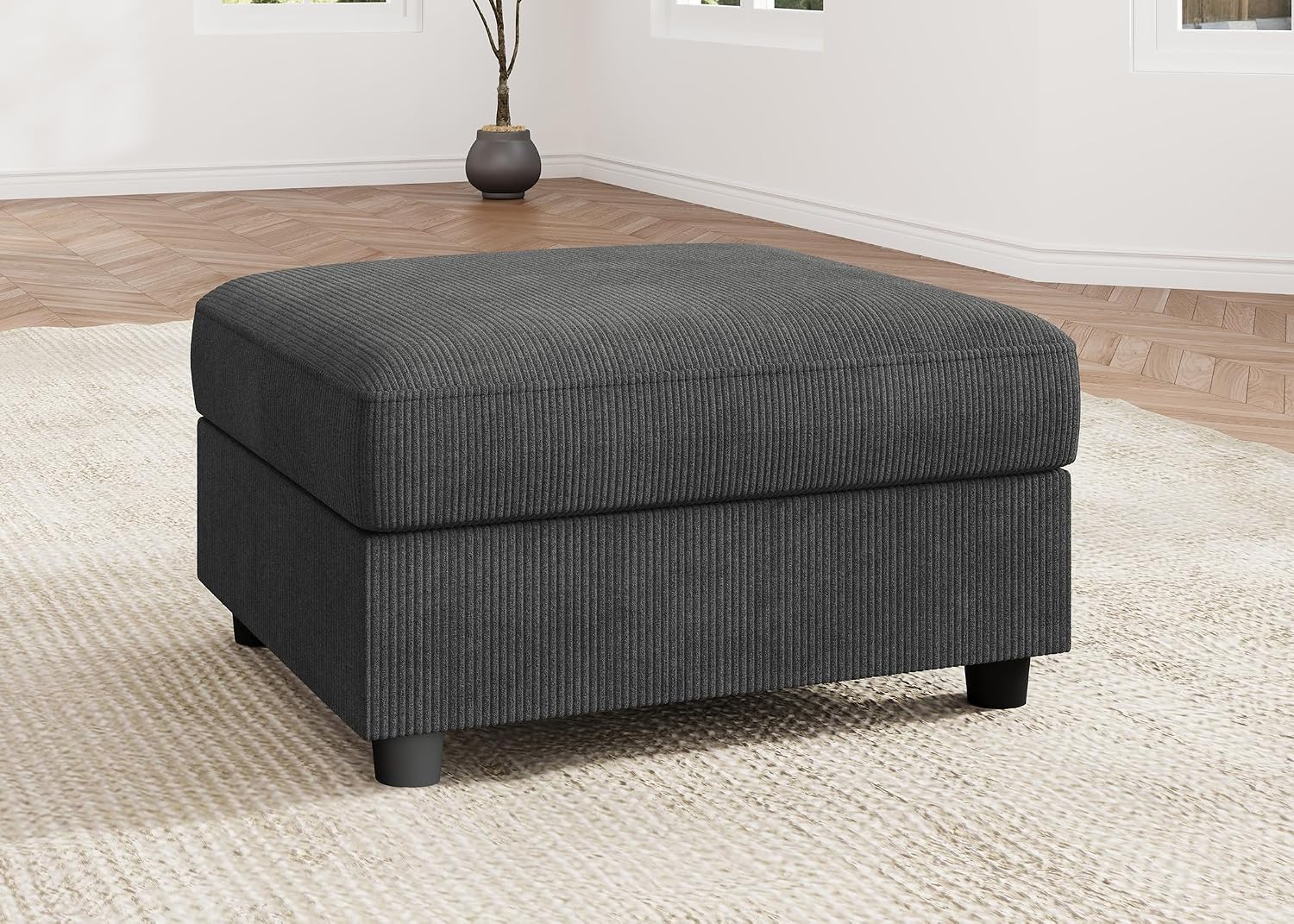 HONBAY Modern Corduroy Ottoman Module Sofa, Ottoman Bench with Storage, Dark Grey