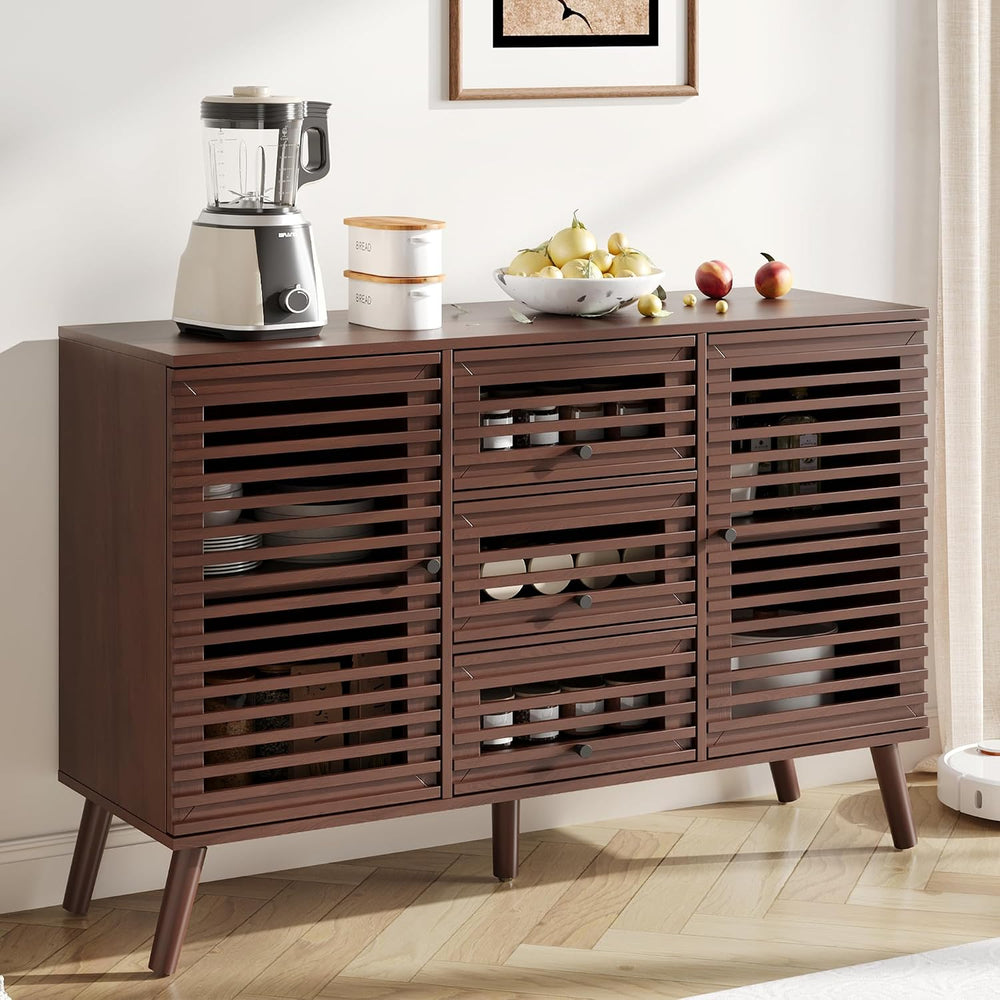 Furnify Buffet Cabinet with Slatted Doors, 47" W Sideboard Buffet with D...