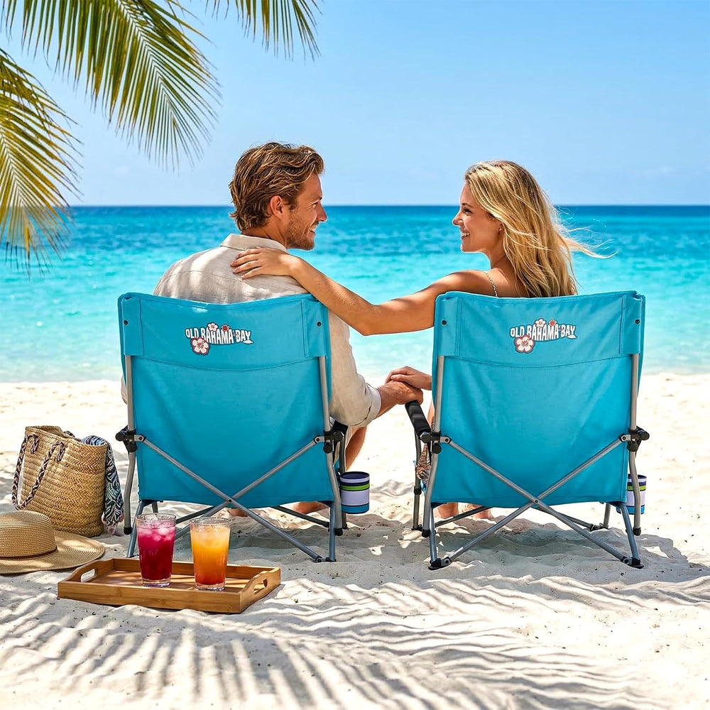 Old Bahama Bay 2 Pack Ergonomic Low Beach Chair for Back Support – Heavy Duty...