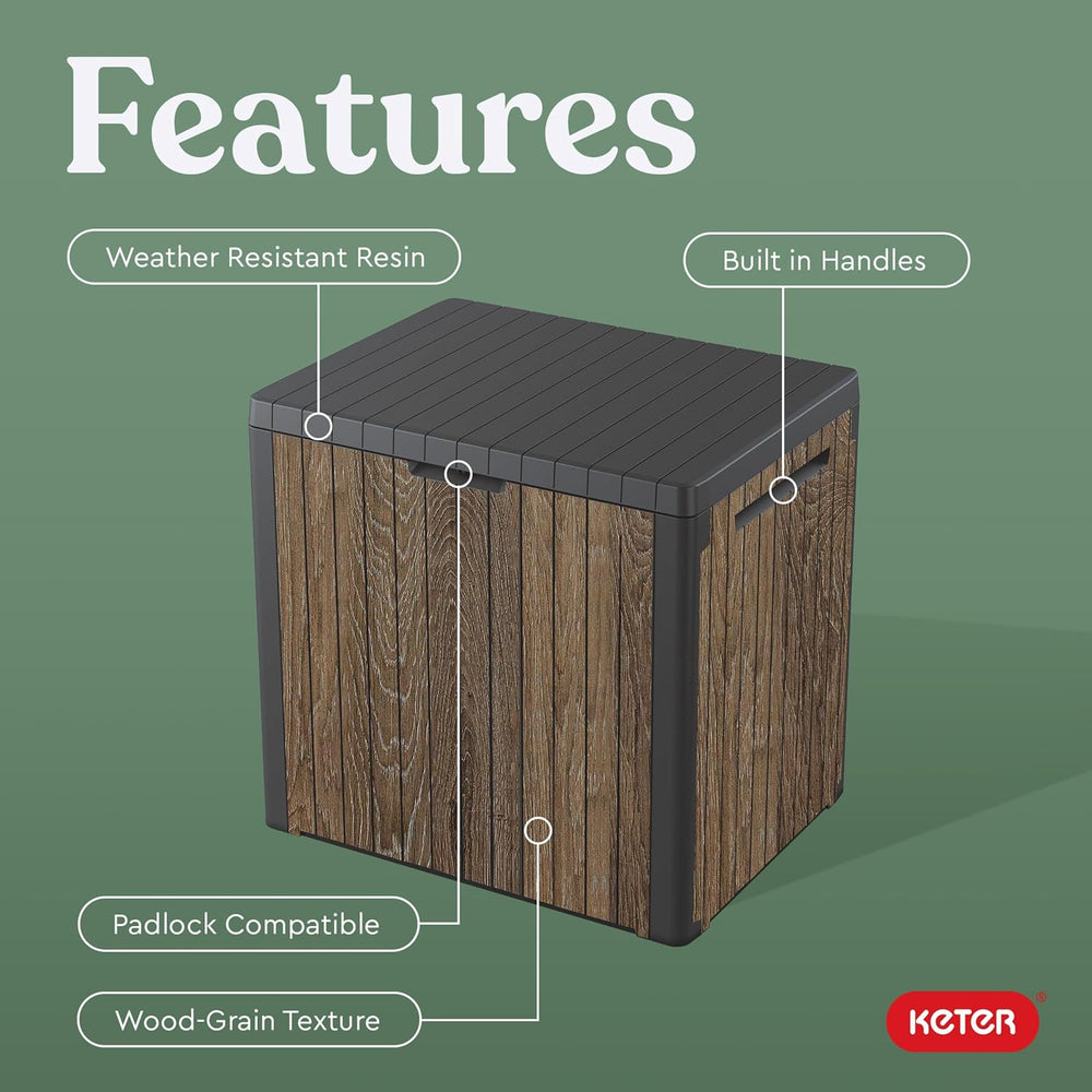 Keter Premium Everwood 30 Gal Outdoor Storage Box and Patio Side Table