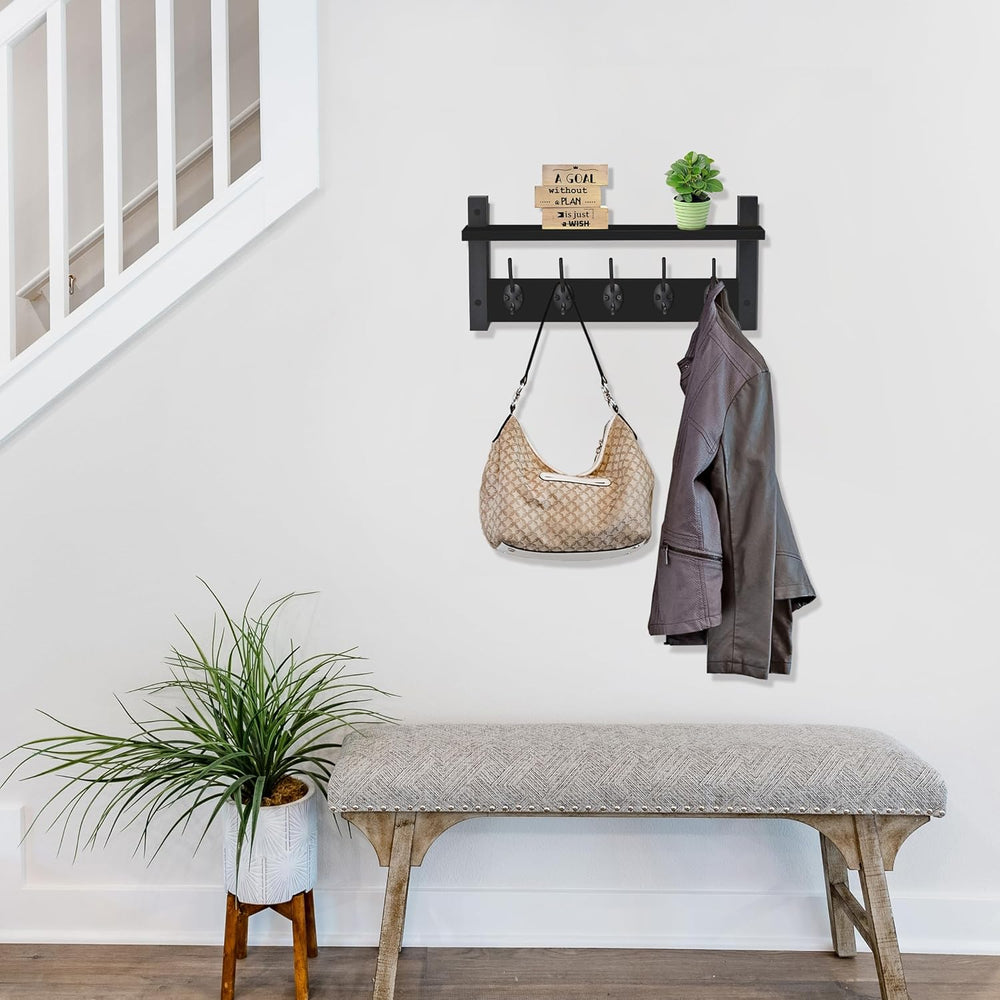 Sorbus Coat Rack Wall Mount with Shelf (Black, 16 Inch)