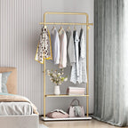 TIEOU Gold Coat Racks with Shelf, Heavy Duty Gold Clothing Racks for Boutiques, Free-Standing Metal Garment Rack for Hanging Clothes, Modern Clothes Rack Entryway(2 tier)