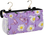 Purple Cute Daisy Butterflies Strawberry Bedside Caddy for Dorm Bed Bedside Hanging Caddy Bag Iron Frame Storage Organizer Pocket for Bunk Home College Hospital Beds 2 Hooks