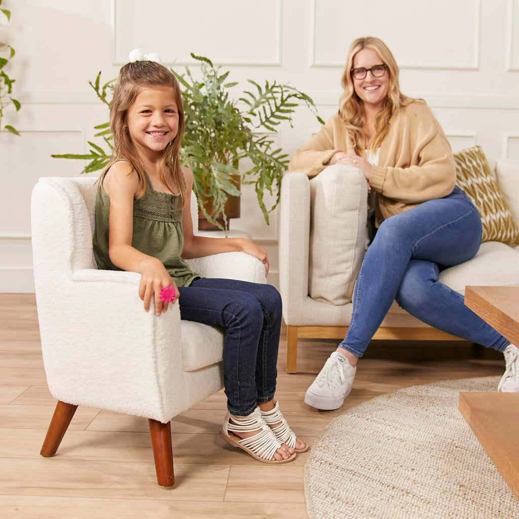 ECR4Kids Mila Sherpa Toddler Arm Chair with Removable Wooden Legs, Kids Furniture, White | Durable wood frame & high-density foam, 1-5 years, 60 lb capacity, soft sherpa fabric, gently curved back, adjustable glides