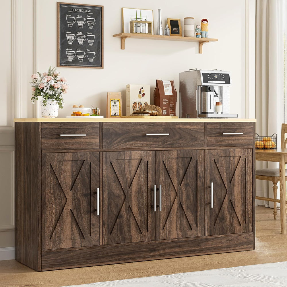 Vongrasig Buffet Cabinet with Drawers, 53” Large Sideboard Buffet Kitchen Sto...