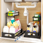 Under Sink Organizer , 2 Pack Height Adjustable Cabinet Organizer with Slide Out Drawer, Pull Out Under Sink Storage, Multi-Purpose 2 Tier Sink Shelves for Kitchen Bathroom Pantry (Black, 2 Pack)
