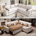Vipbear 5 Seat L Shaped Modular Sectional Sleeper Sofa Bed with Pull Out Bed/Reclining Backrest/USB Ports/Storage Seat, Sectional Sleeper Couch, Tool-Free Assembly, Chenille Beige