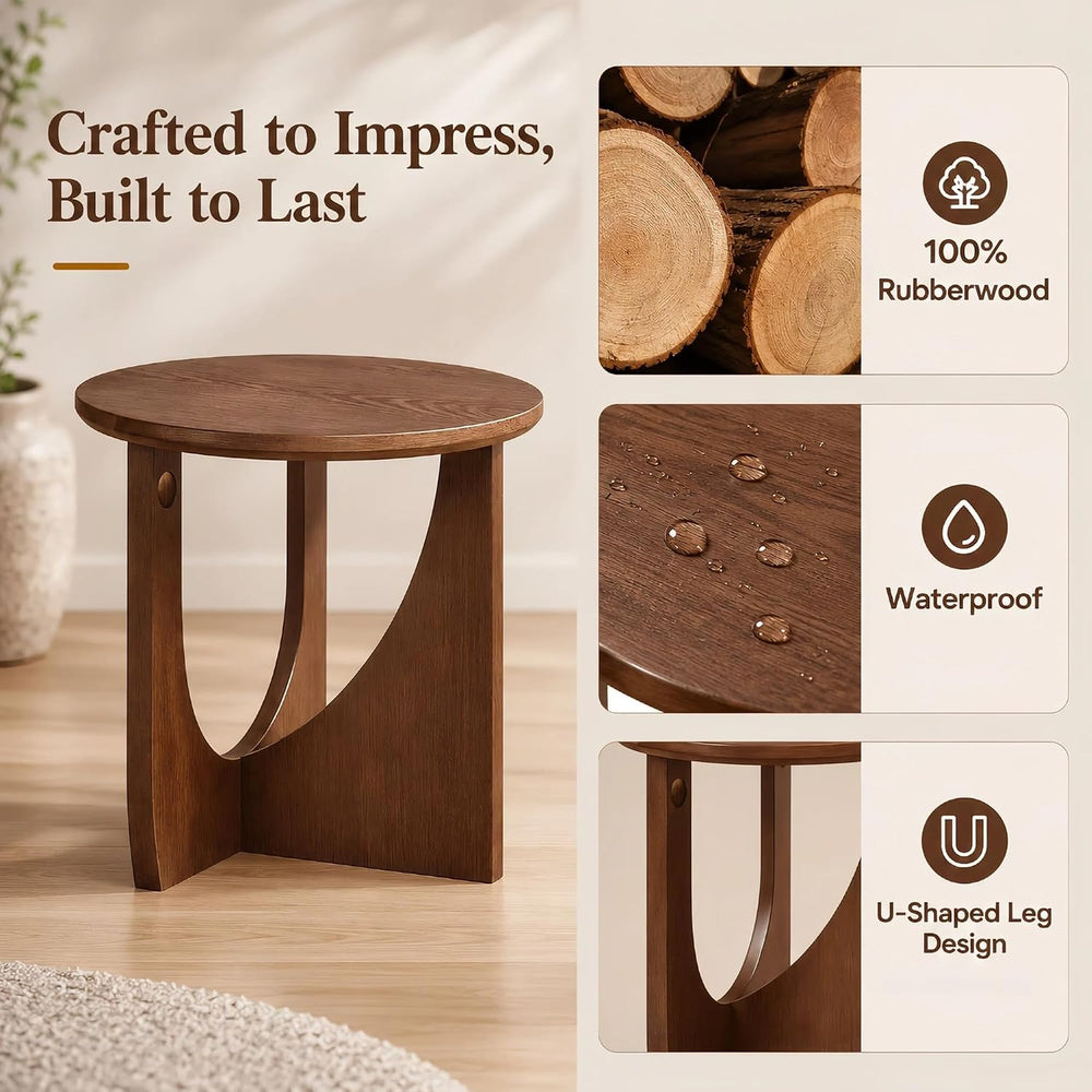 100% Solid Wood Round Side Table, 19.7'' Walnut Brown Small End Table...