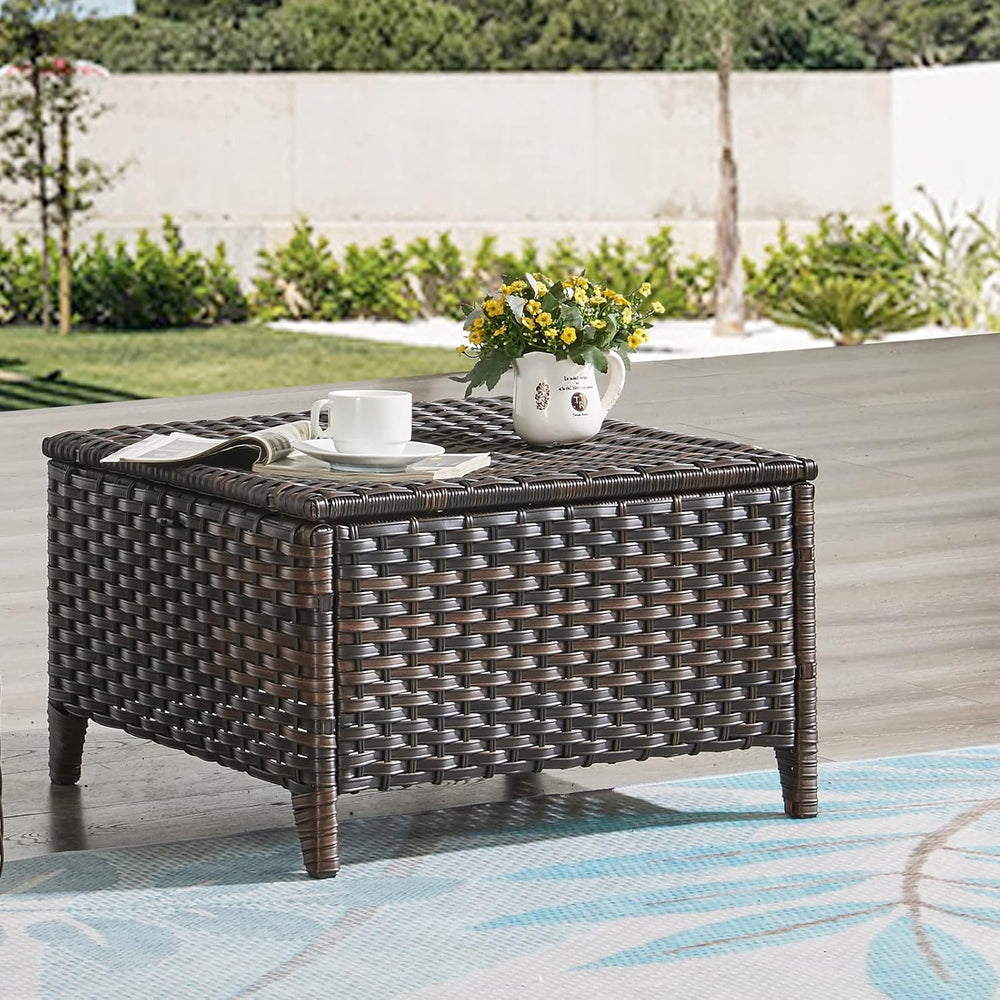 HUMMUH Outdoor Ottomans for Patio Set of 2 PE Wicker Steel Frame Outdoor Foot...