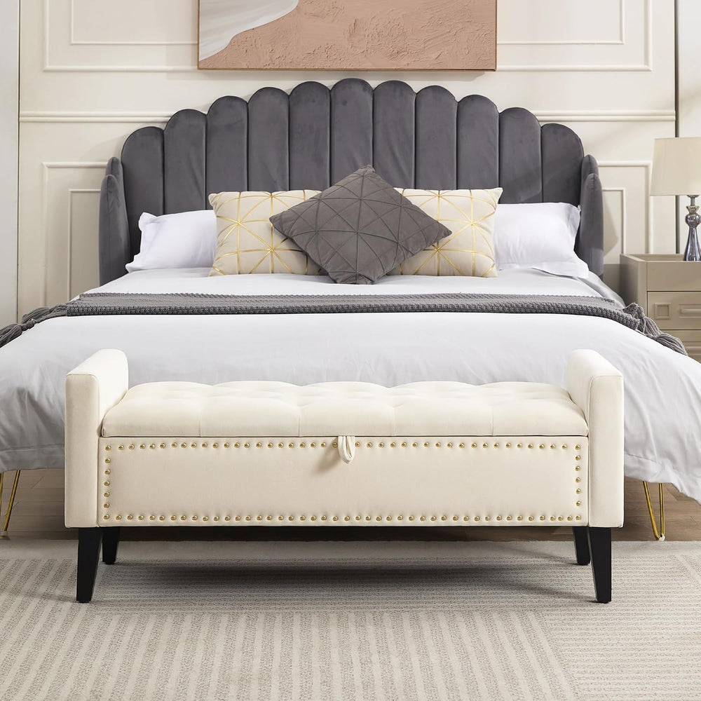 WUTUTUEE 47" Velvet Storage Bench, Upholstered Bed Bench with Storage, E...