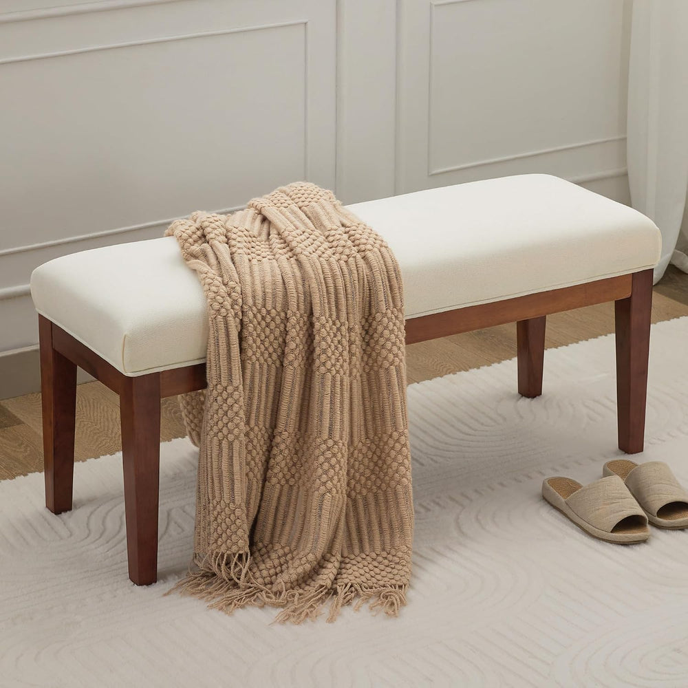 WUTUTUEE 43.5'' Linen Bedroom Bench, Upholstered End of Bed Bench, Pa...