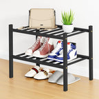Smiry Shoe Rack, 2 Tier Small Bamboo Shoe Organizer, Stackable Free Standing Wooden Shoe Storage Shelf for Closet, Entryway, Front Door Entrance, Black