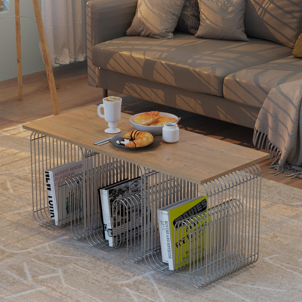 N-Shape Retro Side Table, Accent Bedside Table for Living Room, Stainless Ste...