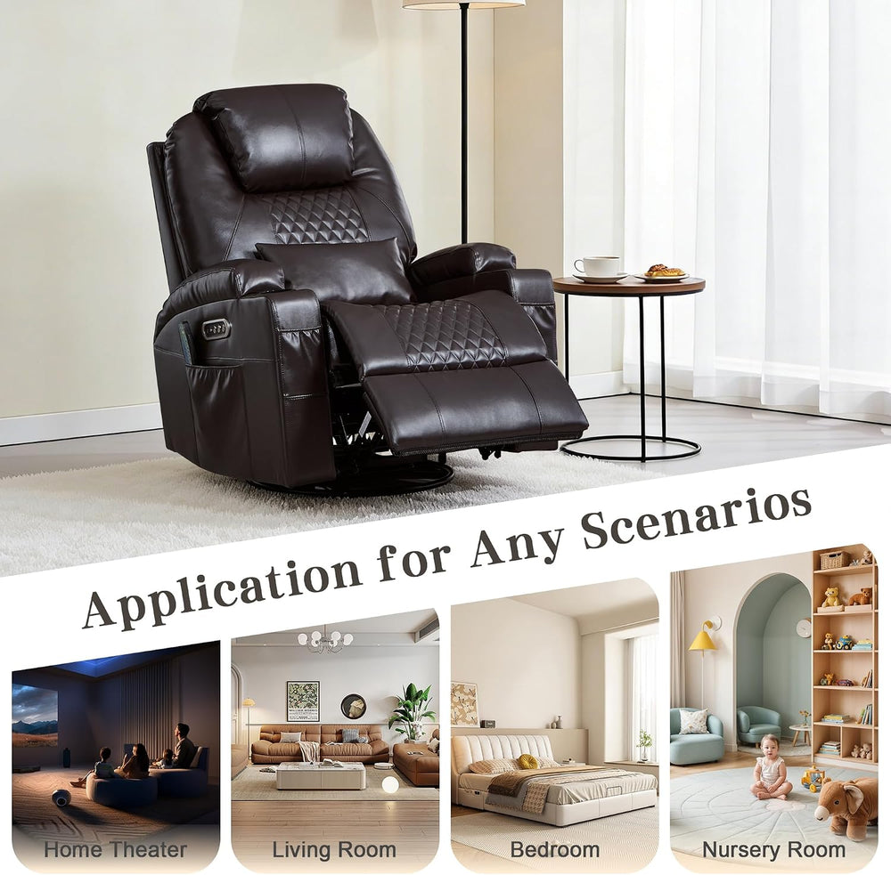 AHMED Dual Motor Power Swivel Rocker Recliner Chair, Faux Leather, Brown | El...