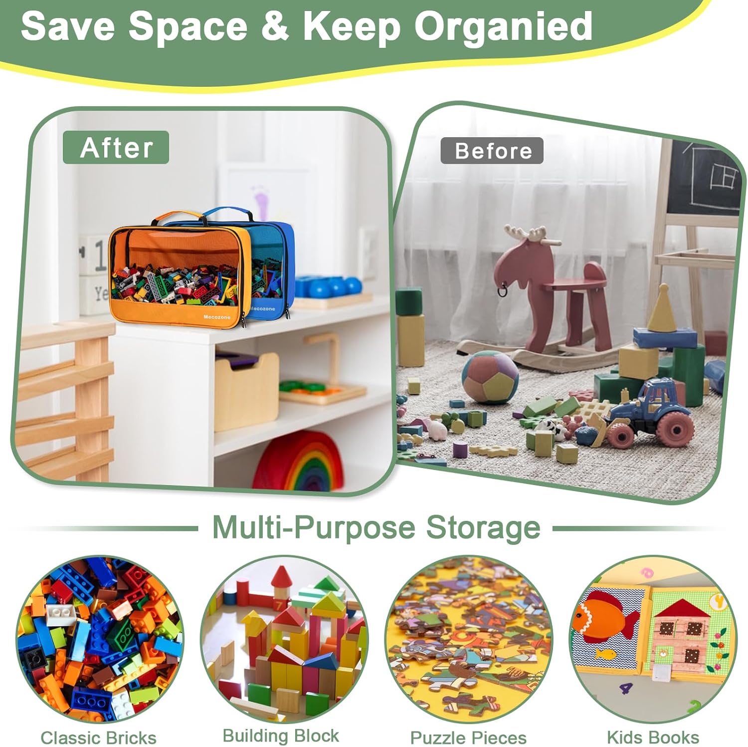 4 PCS Toys Storage Bag, Classic Bricks Building Set Storage Bag, Travel Case for Building Toys, Puzzles