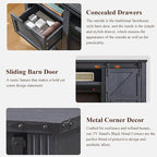 JXQTLINGMU Farmhouse Fireplace TV Stand for 80 Inch TV, 32" Tall Entertainment Center w/Drawer & Sliding Barn Door, 70 Inch Highboy Media Console for Living Room, Black