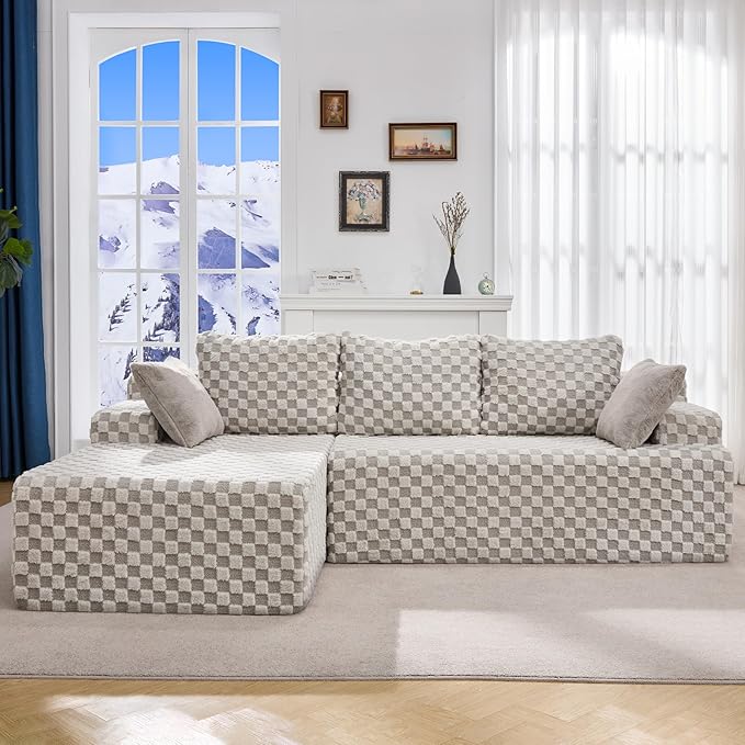 Hobestluk Modular Sectional Sofa Couches L-Shape Couch 3 Seat Modular Sofa Memory Foam Sectional Couches for Living Room, Cloud Couch with Oversized Chaise (96" Left Facing Chaise)