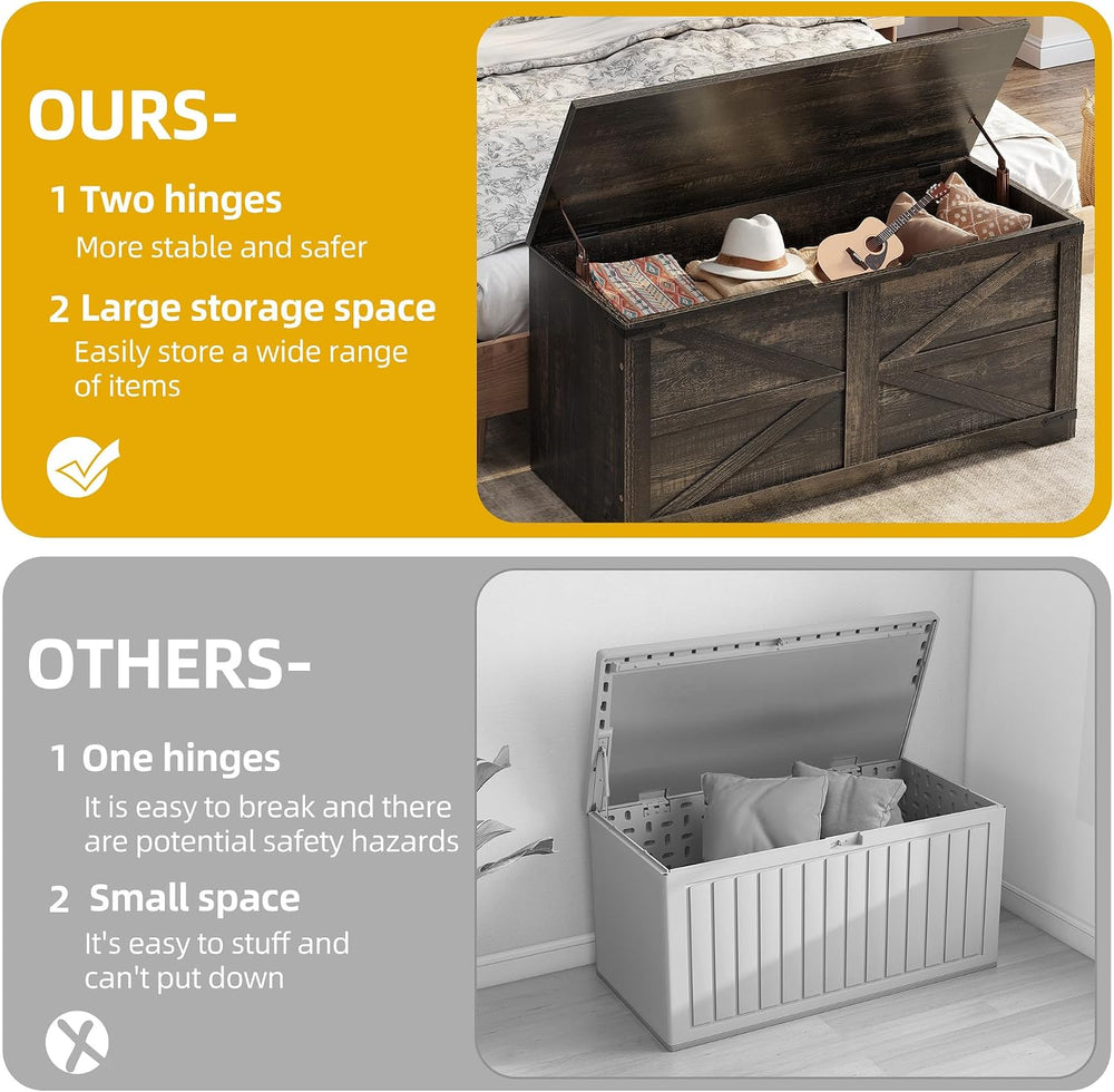 DWVO Wooden Storage Bench, Farmhouse Storage Chest with Safety Hinges, Entryw...