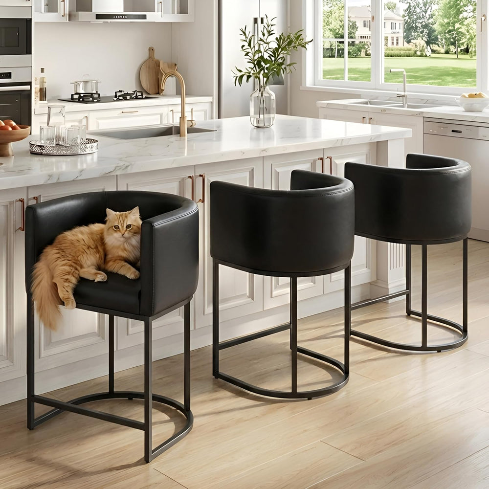 HNY Black Modern Barrel Counter Height Clearance Bar Stools Set of 3, 24 Inch...