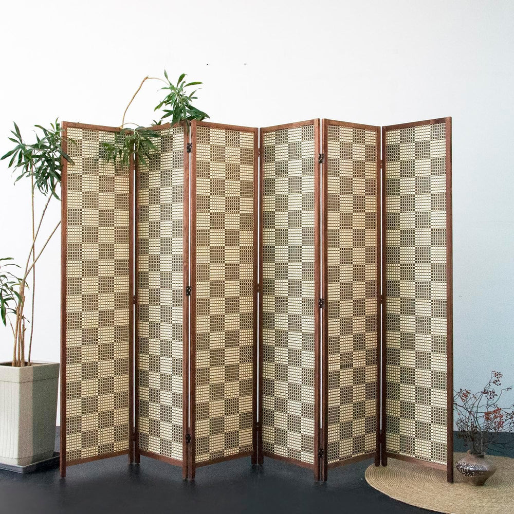 Furnnylane 6 Panel Bamboo Room Divider – 5.6 ft Tall Double-Sided Folding Pri...