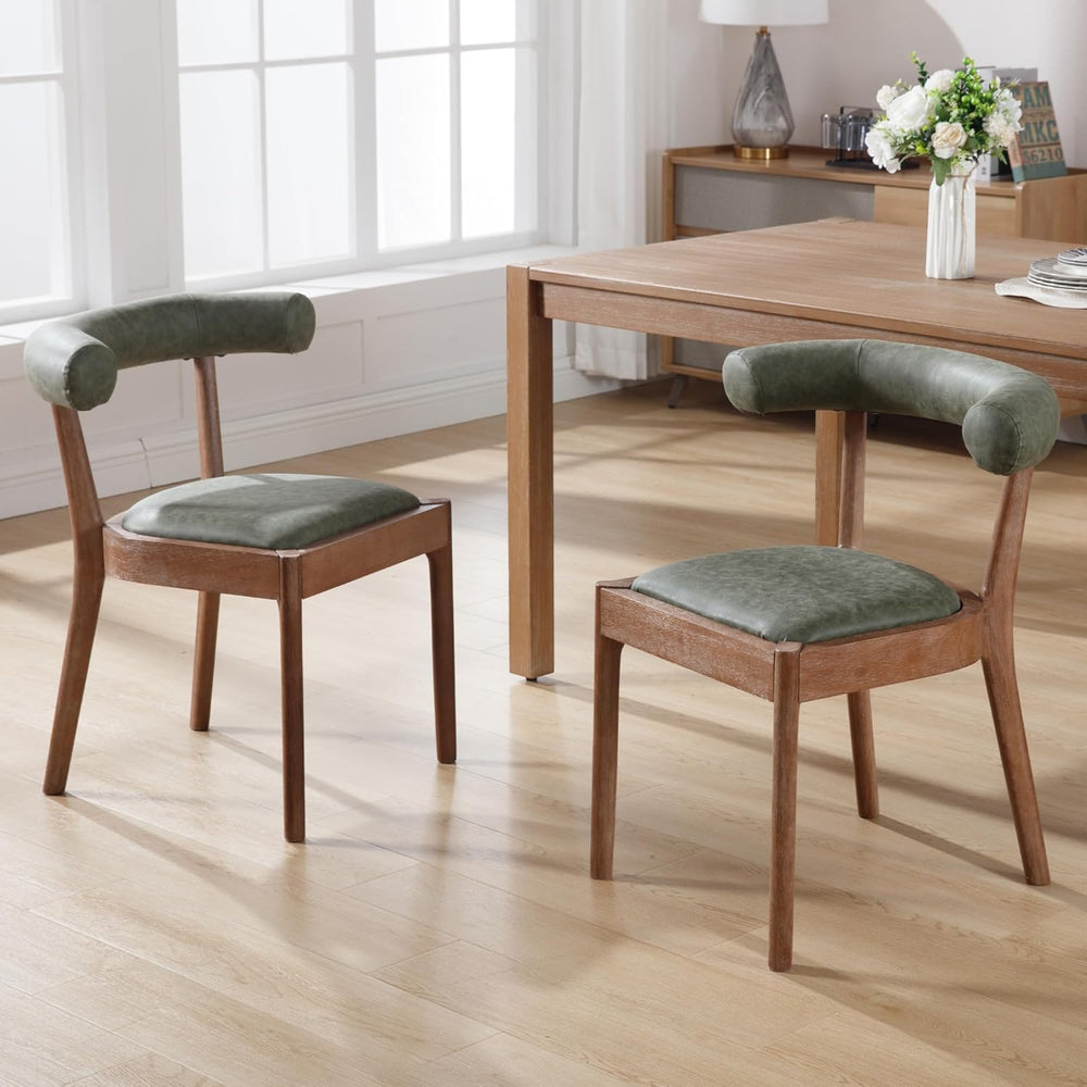Kmax Dining Room Chairs, Mid-Century Modern PU Kitchen Chairs with Natural Wa...