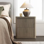 SICOTAS Night Stand Nightstand with 2 Drawers Storage Bedside Table Large Fluted Bed Side End Table Modern 24.4" Tall Wide Night Stands for Bedroom Living Room Sofa Couch Home Office, Grey Alder