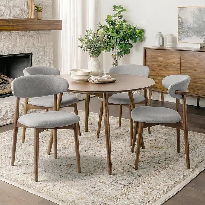 Dining Room Chairs Set of 4, Upholstered Farmhouse Dining Chairs, Modern Fabric Kitchen Chairs with Solid Wood Leg,Light Grey