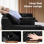 80'' Double Chaise Lounge Chair Indoor, Non-Assembly with Cup Holders 4pcs | Luxanimarion Deep Seat Sofa with Cup Holders Boneless Bed with 4pcs Pillows for Living Room Bedroom, Black- Corduroy