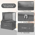 ANMINY Fabric Storage Bins with Zipper Lids, 15"x10"x6", Gray, 1 PCS | 15.6Qt Cotton Linen Storage Box, PP Board Frame, Washable Collapsible, with Handles & 3-side Open Lid, Stackable, Small