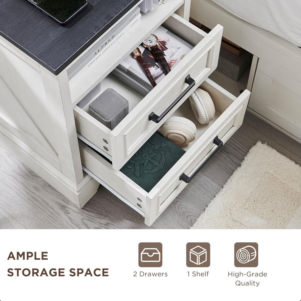 ACCOHOHO 18" Farmhouse Nightstand Set of 2 with Charging Station,End Tab...