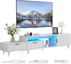 YITAHOME TV Stand for 100 Inch TVs with Power Outlet & LED Light, Fluted Entertainment Center with Storage Drawers & Cabinet, Modern Media Console for Living Room, White
