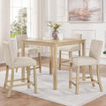 Harper & Bright Designs 5-Piece Counter Height Table Set with 4 Chairs, Wooden Light Oak Kitchen Dining Set for Small Spaces, Modern Square Counter Height Table and Upholstered Stools for Dining Room