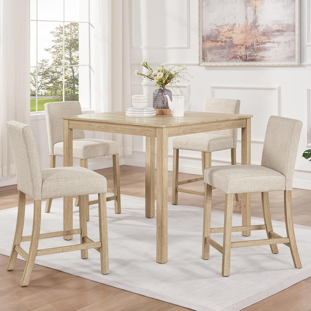 RuiSiSi 5-Piece Counter Height Dining Table Set, Square Dining Table White wi...
