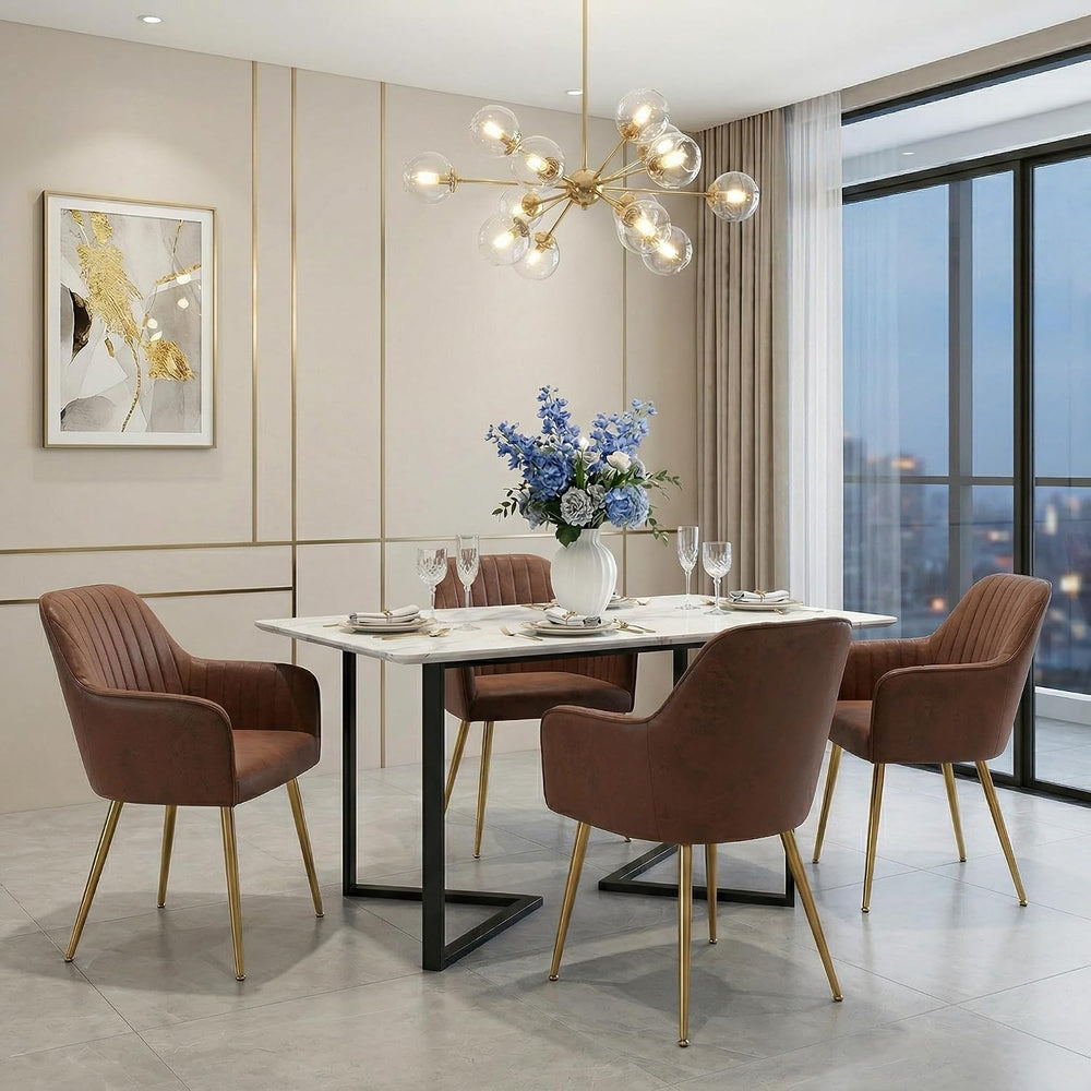 Set of 2 Dinning Chairs, Upholstered Accent Chairs with Black Finished Metal ...