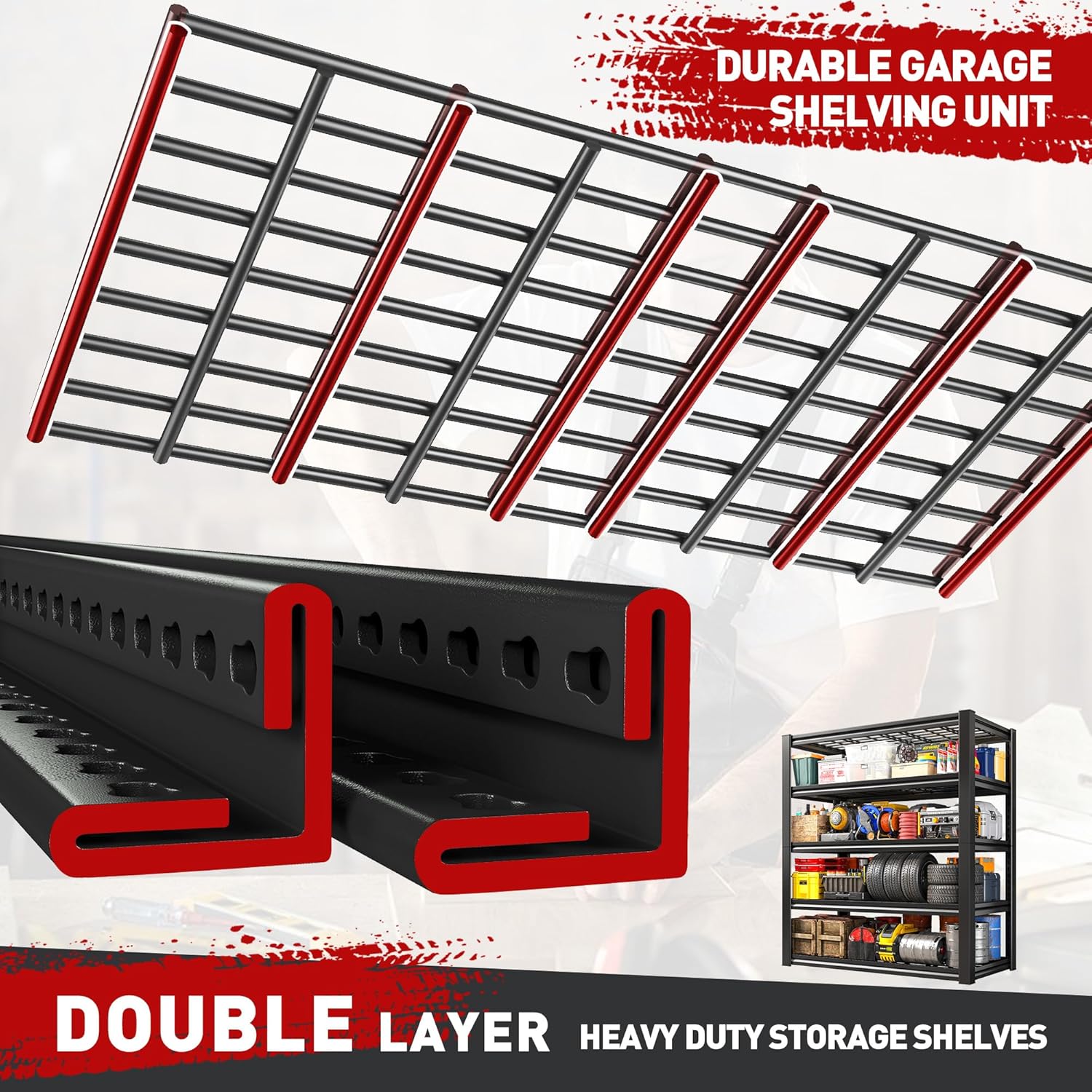 REIBII Garage Shelving 3000LBS, Heavy Duty Storage Shelves, Adjustable Industrial Metal Shelving Unit for Garage, Basement, Pantry, Warehouse,Commercial, 36" W x 16" D x 72" H