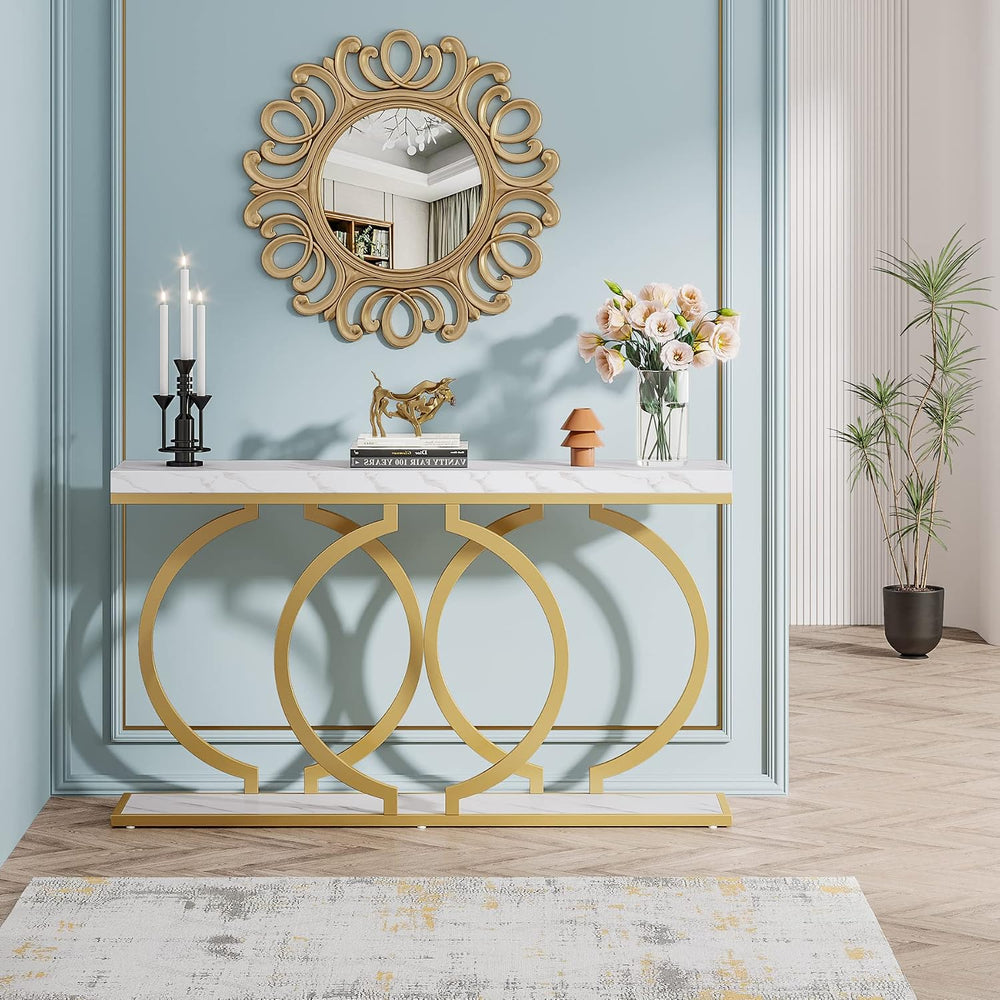 Tribesigns Gold Console Table, 55 inch Modern Entryway Table with Geometric M...