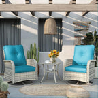 Outdoor Patio Furniture Set Patio Rocking Swivel Chair with Ottomans Outdoor Wicker Rattan Bistro Set with Tempered Glass Side Table for Garden, Deck, and Balcony, Turquoise